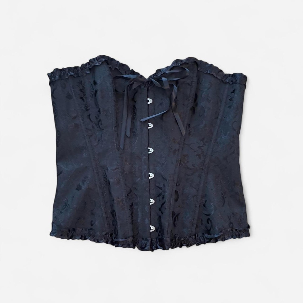 Whimsigoth over bust black floral lace corset hook & eye closure Womens size XL